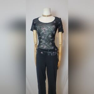 Rare Vintage Y2K Harley Davidson Sheer Tattooed Mesh Top, Size Small